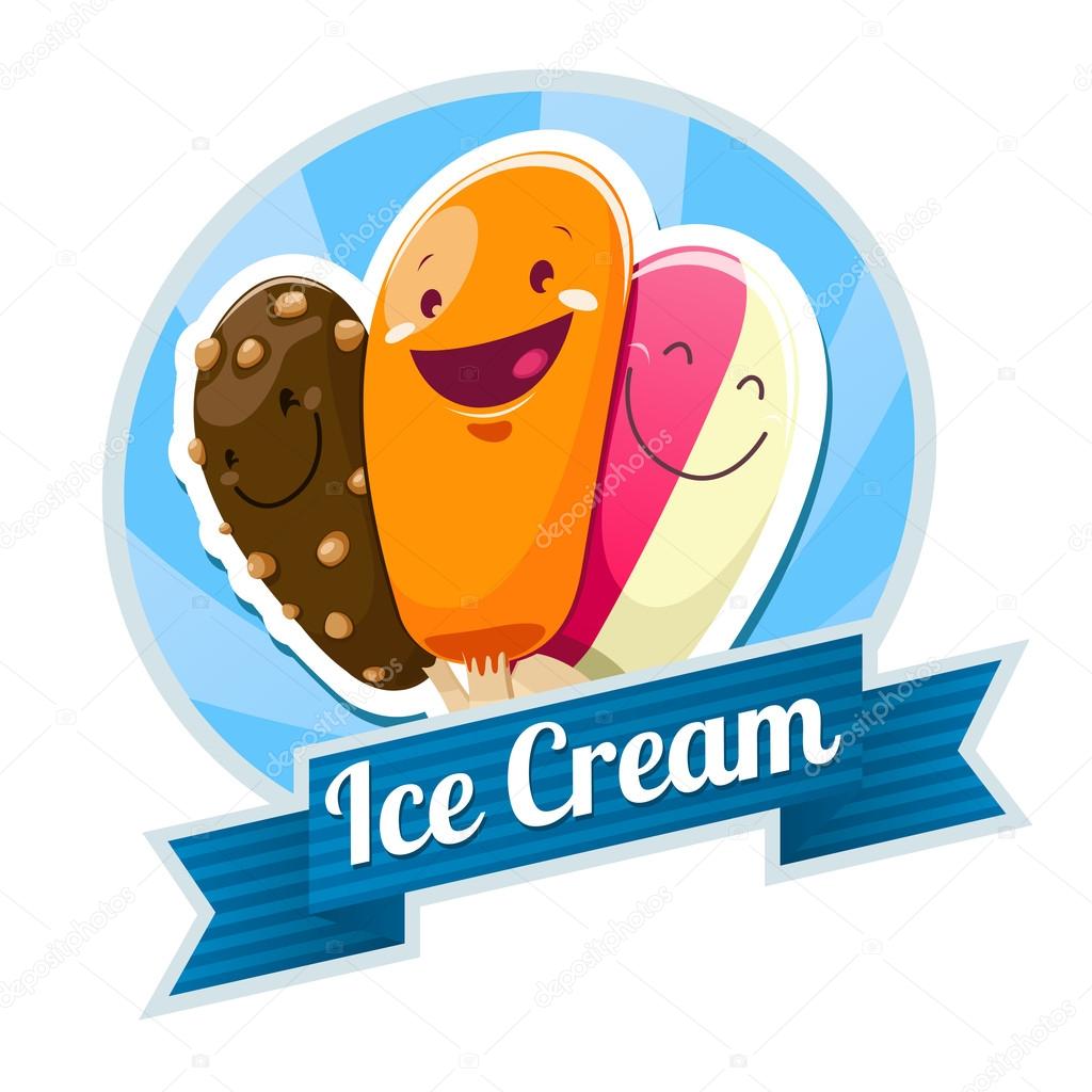 Ice Cream emblem with three cute cartoon ice cream.