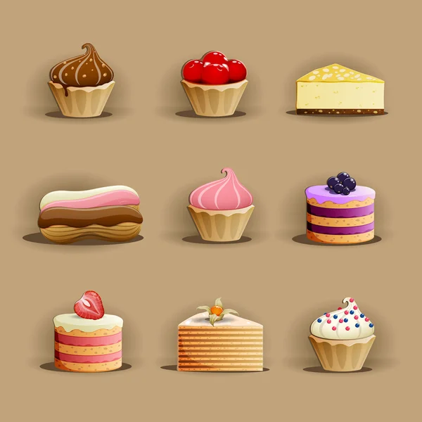 Conjunto de deliciosos pasteles — Vector de stock