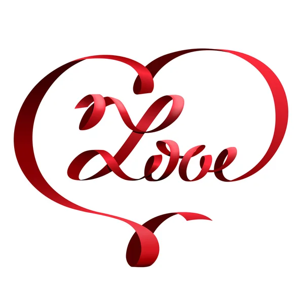 Κόκκινη κορδέλα σε σχήμα καρδιάς και γράμματα την αγάπη — Διανυσματικό Αρχείο