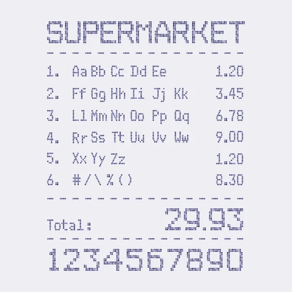 Supermarket bill font — Stock Vector