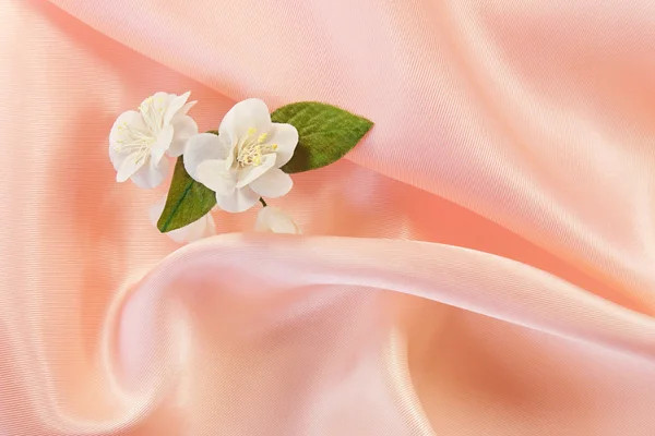 Jasmine on pink fabric — Stock Photo, Image