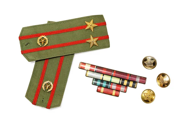 Epaulettes, medal ribbon and buttons — Stock Photo, Image