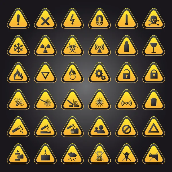 Yellow warning and danger signs — Stock Vector
