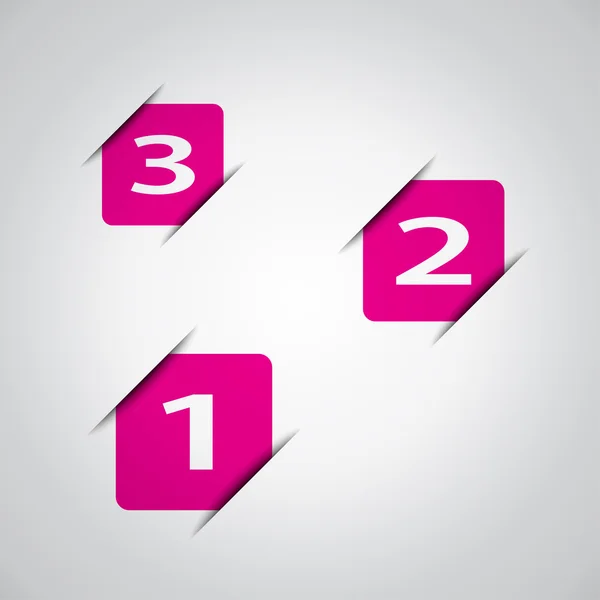 Quadrati rosa con numero uno, due e tre, business vector design — Vettoriale Stock