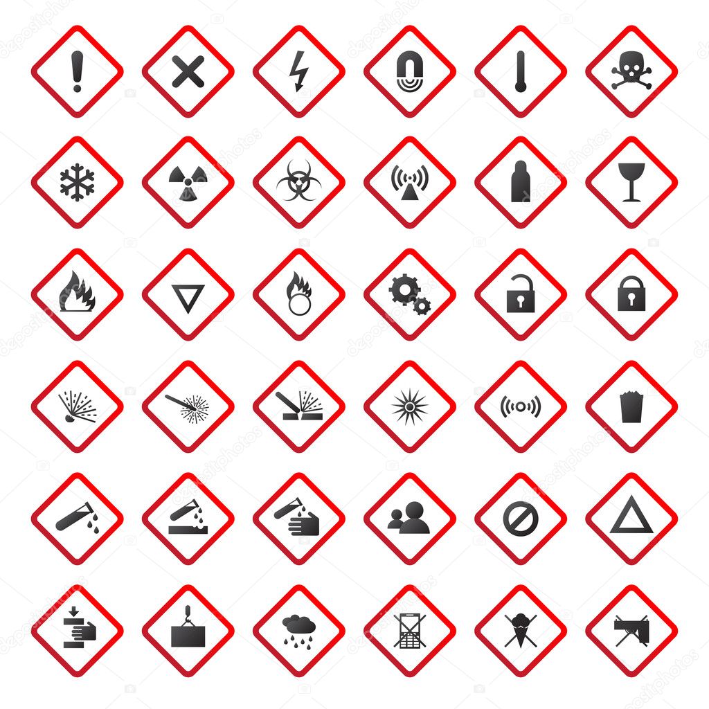 Warning and danger signs collection isolated on white background