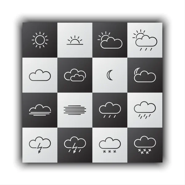 Simple weather icons, black and white flat design, vector illustration — Stock Vector