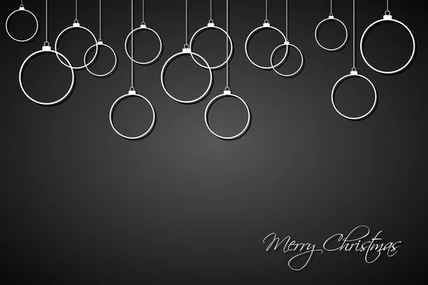 Λευκά Χριστουγεννιάτικα Μπαλάκια Κορδόνια Μαύρο Φόντο Ευχετήρια Κάρτα Διακοπών Χαρούμενη — Διανυσματικό Αρχείο
