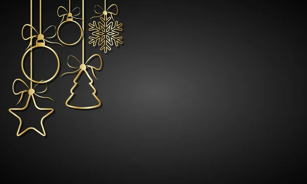 Schwarz Goldener Hintergrund Mit Weihnachtskugeln Schneeflocke Und Stern Weihnachtsgrußkarte Mit — Stockvektor