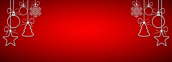 Czerwona Panorama Świąteczne Tło Kulkami Świątecznymi Śnieżynka Gwiazda Świąteczna Kartka — Wektor stockowy