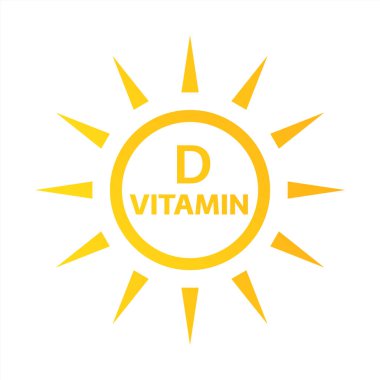 Sade güneşli D vitamini ikonu. Beyaz arkaplanda izole edilmiş besin işaretinin vektör illüstrasyonu