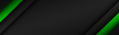 Soyut yeşil çizgi vektör pankartı. Tasarımınız için boş alanı olan siyah arkaplan üzerindeki üst üste bindirme katmanları. Modern başlık
