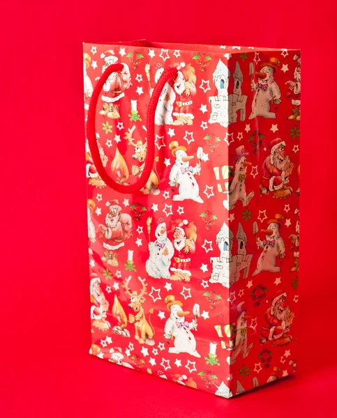 Saco de Natal de papel vermelho — Fotografia de Stock