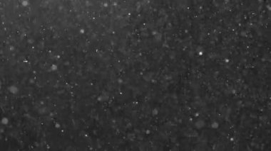 Havada toz var. Virüsler ve bakteriler siyah arka planda uzayda uçarlar. Havayı küçük parçacıklarla kirletir. Ekoloji ve sağlık. Kar taneleri düşer ve uçar.