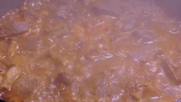 Gulash Prepara Con Condimentos Carne Vapor Plato Caliente Cocina Caldero — Vídeos de Stock