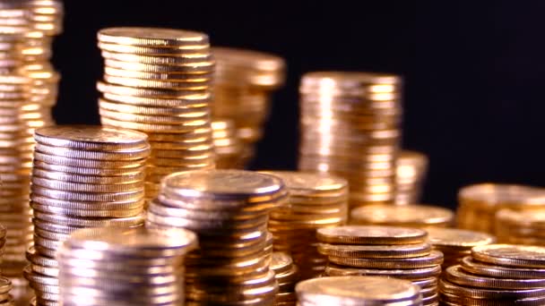 Dużo Pieniędzy Zarobiony Kapitał Bogactwo Banku Depozyt Złotych Monet Skarbiec — Wideo stockowe