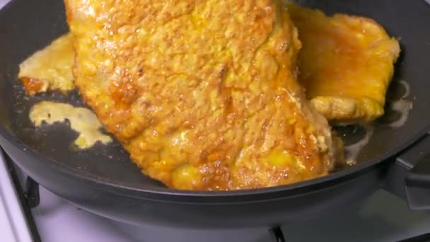 Meat Chop Fried Pan Pork Dish Prepared Kitchen Food Fried — Videoclip de stoc