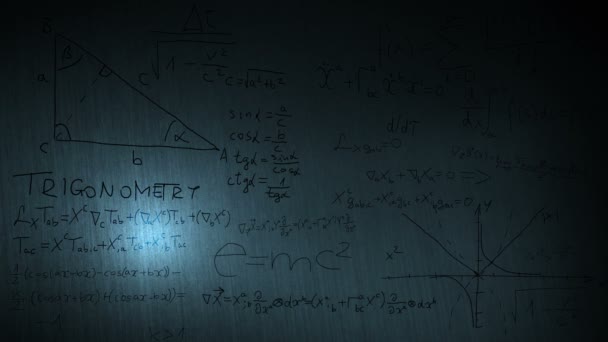 Primo piano delle formule matematiche su una lavagna — Video Stock