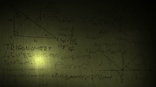Close up de fórmulas matemáticas em um quadro negro — Vídeo de Stock