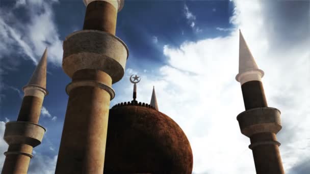 Turecká mešita mraky timelapse 3d vykreslení a reálné mraky timelapse — Stock video