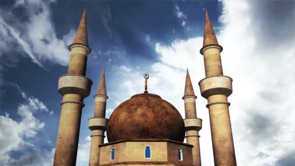 Turkish Mosque Clouds Timelapse 3D render and real clouds timelapse — Stock Video