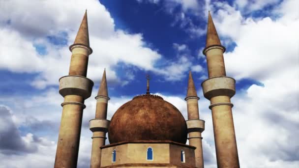 Turecki Meczet chmury timelapse renderowania 3d i prawdziwe chmury timelapse — Wideo stockowe