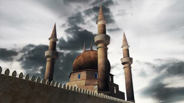 Τούρκικο τζαμί timelapse 3d καθιστούν τα σύννεφα και τα σύννεφα πραγματικά timelapse — Αρχείο Βίντεο