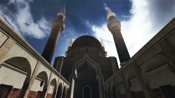 Turecki Meczet chmury timelapse renderowania 3d i prawdziwe chmury timelapse — Wideo stockowe