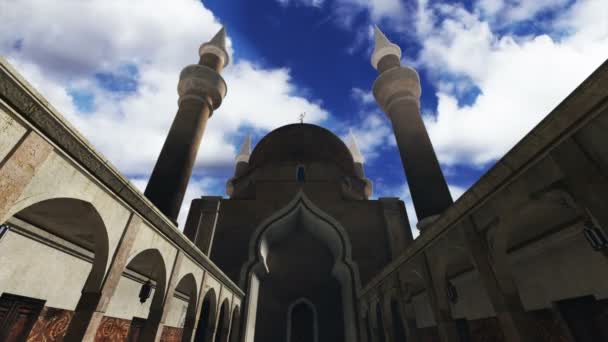 Türk Camii bulutlar timelapse 3d render ve gerçek bulutlar timelapse — Stok video