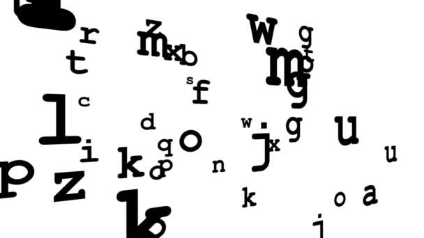 Voando caracteres romanos aleatórios no espaço 3D com animação de câmera . — Vídeo de Stock