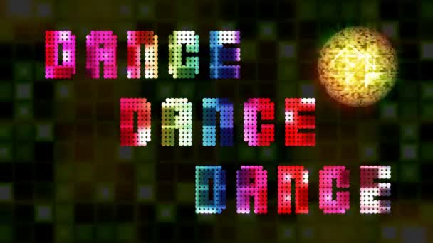 Lampeggianti luci colorate disco con titolo Dance — Video Stock