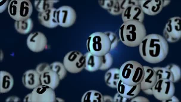 Flygande lotto bollar i 3d-rymd. — Stockvideo