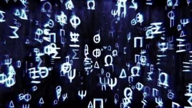 Yunan harfleri 3D uzayda uçan.