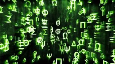 Yunan harfleri 3D uzayda uçan.