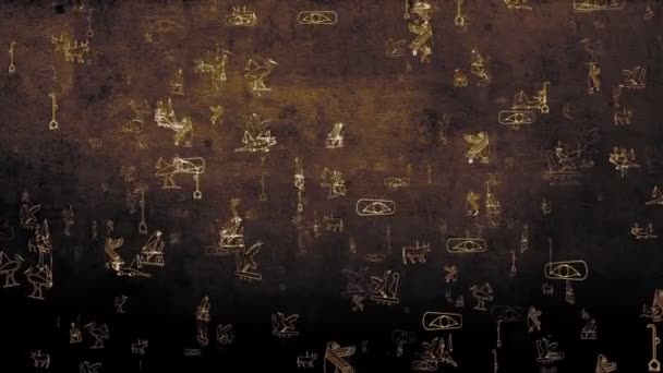 Hieroglyphen schweben, fliegen im 3D-Raum. — Stockvideo