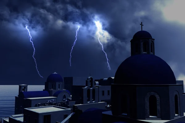 Αστραπές καταιγίδα πάνω από την Ελλάδα έννοια για το οικονομικό πρόβλημα στην Ελλάδα — Φωτογραφία Αρχείου