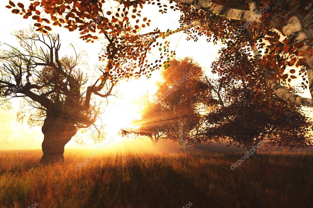 Beautiful Autumn Nature Scene 3D render