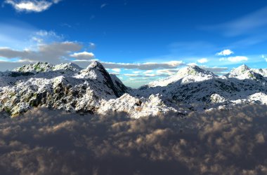 dağlar ve bulutlar 3d render