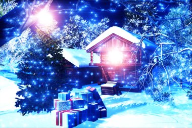 Noel snowy orman 3d render