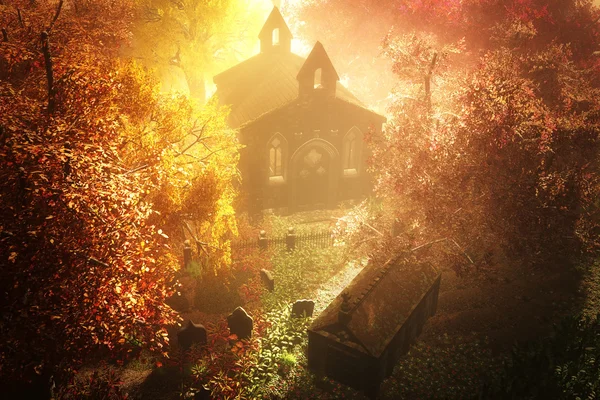 Autumn in Cemetery 3D render 7 — Stock Photo, Image