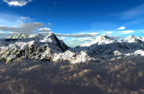 Montagnes et nuages rendu 3D — Photo