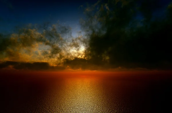 Zonsondergang zonsopgang boven zee 3d render — Stockfoto