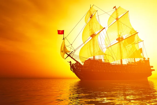 Velho navio de guerra ao pôr-do-sol — Fotografia de Stock
