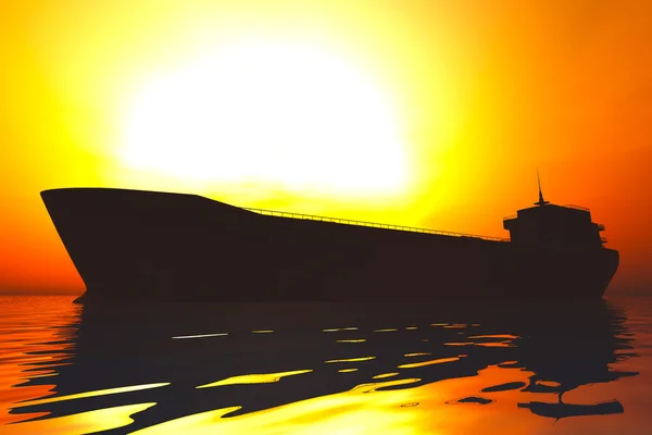 油轮在海上日落日出 3d 渲染 — 图库照片