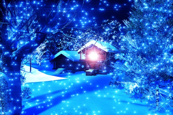크리스마스 눈 숲 3d 렌더링 — 스톡 사진