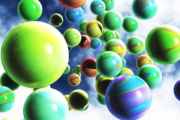 漂浮在空中 3d 渲染的彩色球 — 图库照片