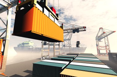 Industrial Port sunset sunrise 3D render clipart