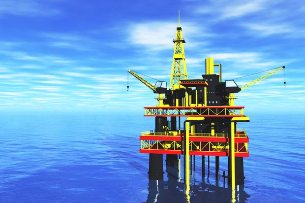 Olieplatform in de zee en tanker 3d render — Stockfoto