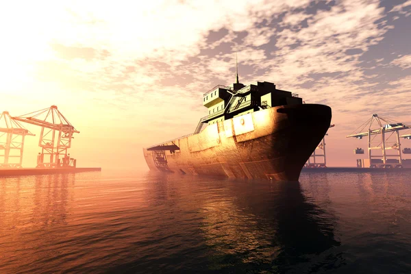 Puerto industrial sunset sunrise 3D render — Foto de Stock