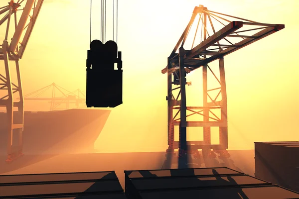 Industrial Port sunset sunrise 3D render — Stock Photo, Image