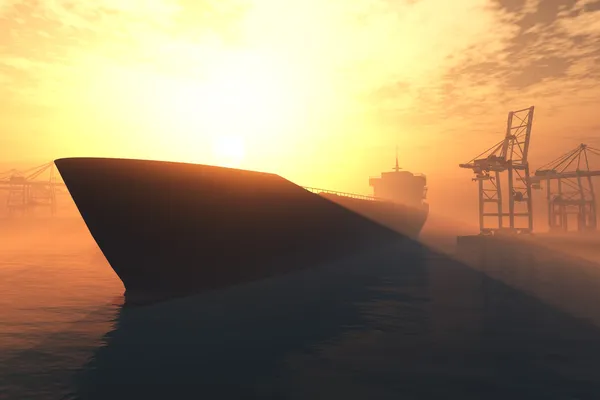 Porto industriale tramonto alba resa 3D — Foto Stock